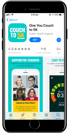 a screenshot of the Couch to 5k app on a cell phone