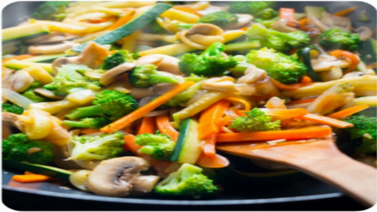 a bowl of food with broccoli