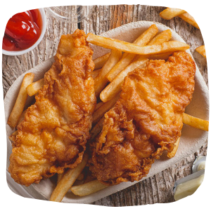 fish and chips on a plate