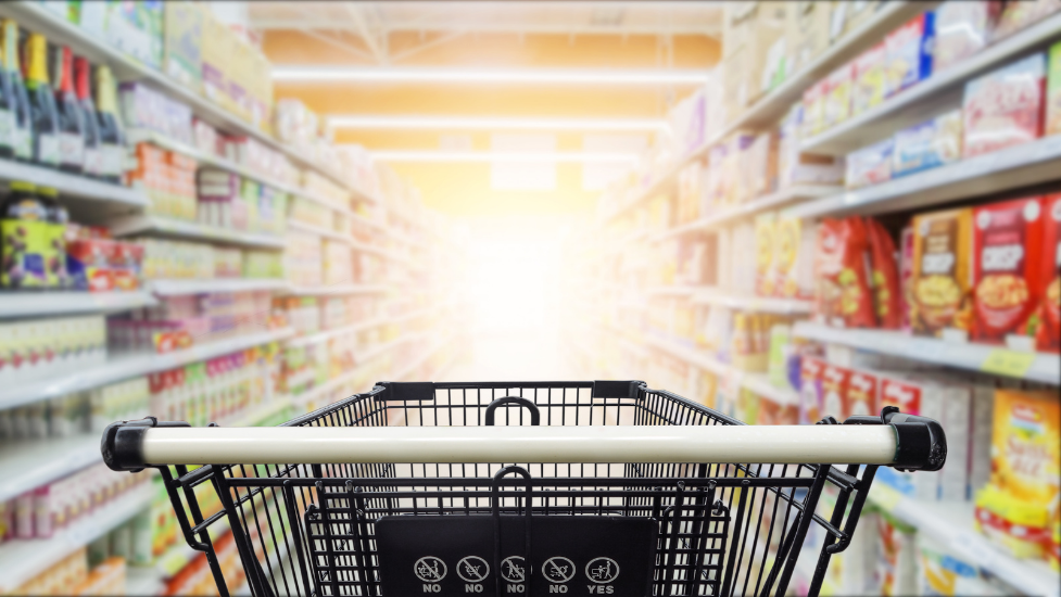 a trolley in a supermarket isle