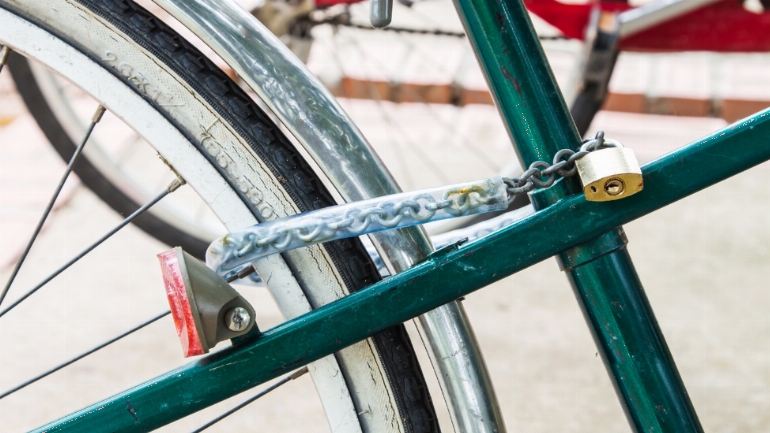 a close up of a bike lock