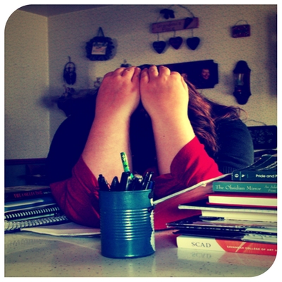 stressed girl at desk